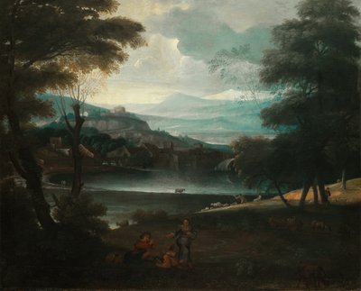 Paisaje con pastores descansando de Giovanni F. Grimaldi